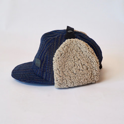 帶有耳墊的帽子/藍色/ Enshu紡織品 第3張的照片