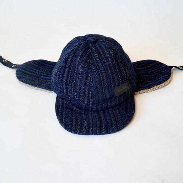 帶有耳墊的帽子/藍色/ Enshu紡織品 第4張的照片