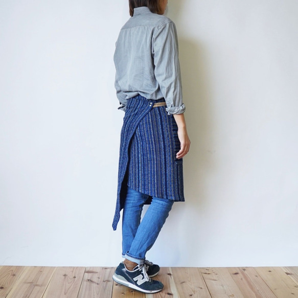 Koshimaki Cafe圍裙/靛藍條紋/ Enshu Textile 第6張的照片