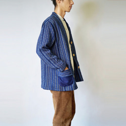 羽織りジャケット/藍縞/遠州木綿 3枚目の画像