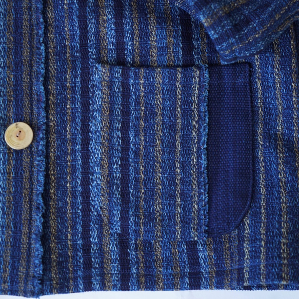 羽織りジャケット/藍縞/遠州木綿 9枚目の画像