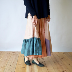 手工縫線半身裙/粉色/ Mikawa紡織品 第1張的照片