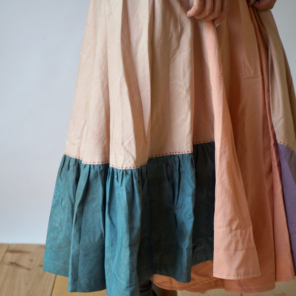 手工縫線半身裙/粉色/ Mikawa紡織品 第7張的照片