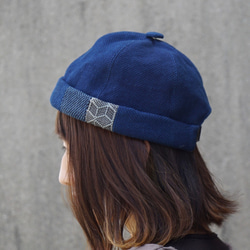 拼布捲帽/靛藍/三河棉刺子編織 第1張的照片