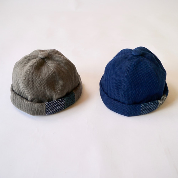 拼布捲帽/靛藍/三河棉刺子編織 第10張的照片