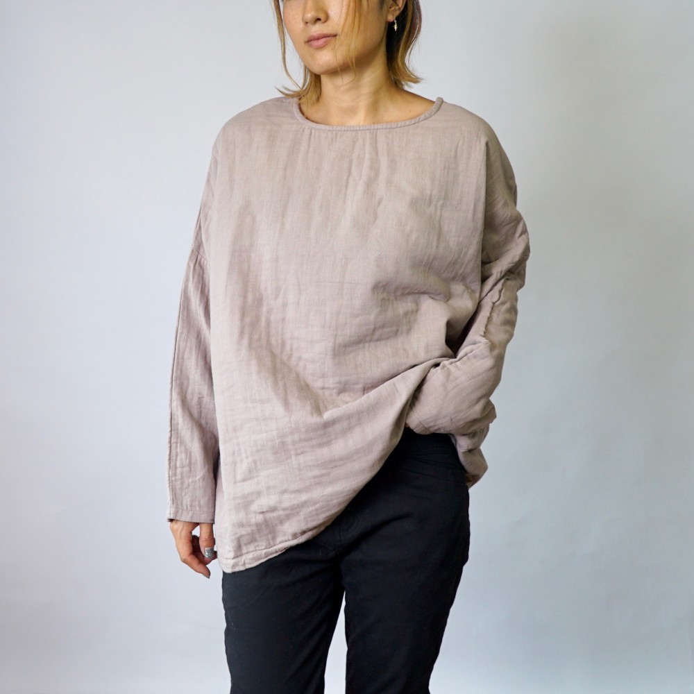 ゆったりガーゼロンT/ピンクベージュ/知多木綿 3重ガーゼ