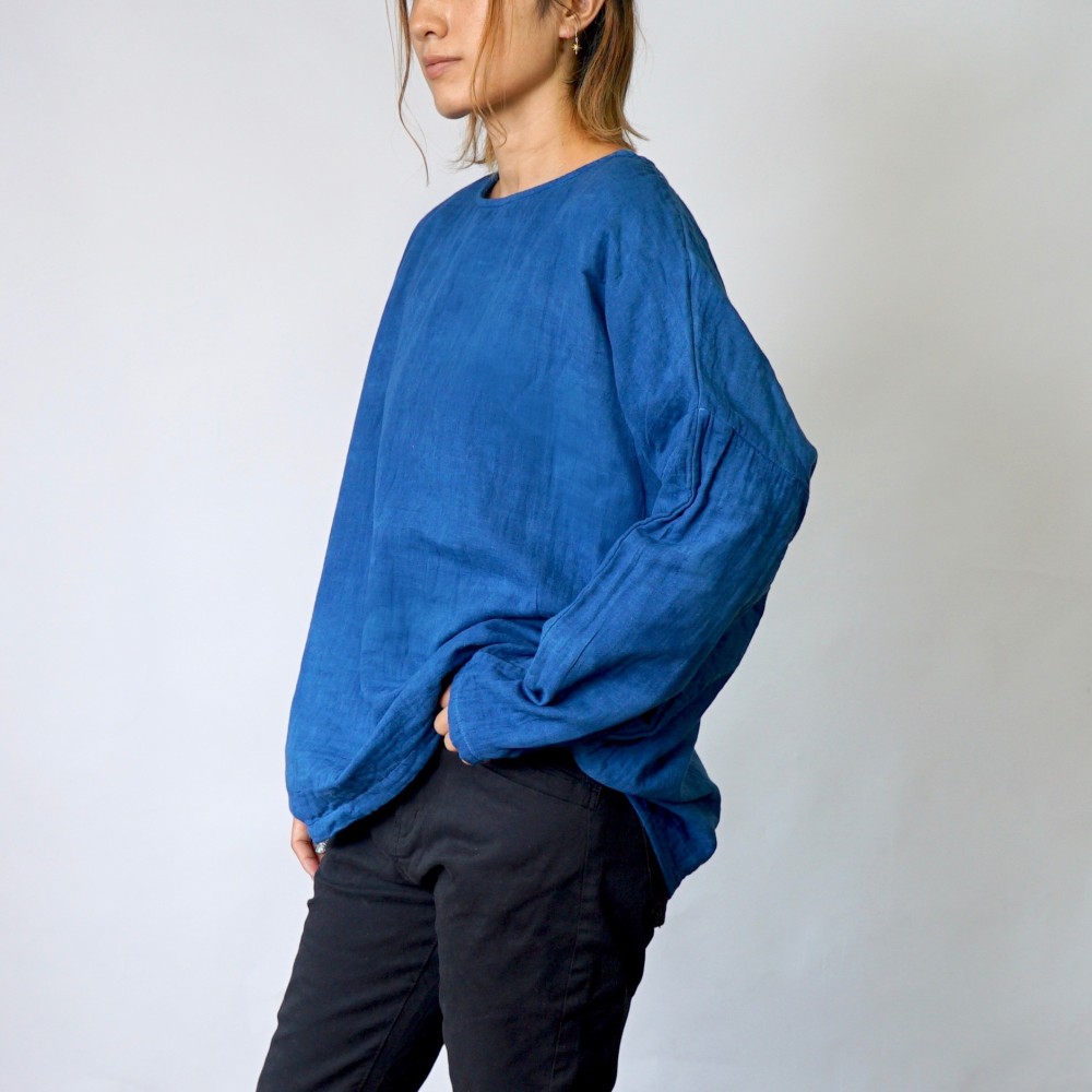 ゆったりガーゼロンT/インディゴブルー/知多木綿 3重ガーゼ