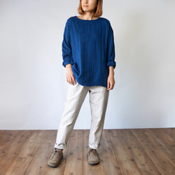 【福袋】寬鬆紗布T卹（靛藍色）+單刺子沙魯爾褲 第1張的照片