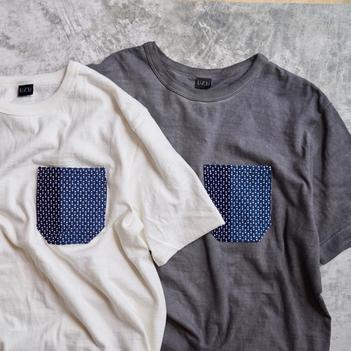 刺し子ポケット 吊り編みスラブTシャツ/和歌山県産 ニット編生地 T