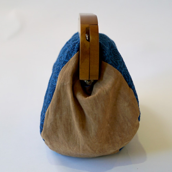 木製 麻柄クラッチバッグ/三河木綿 刺し子織 4枚目の画像