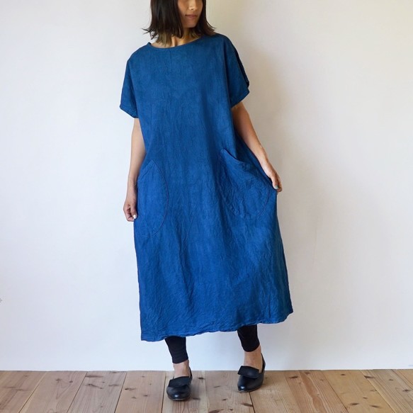 休閒連衣裙/藍色/三河紡織 第4張的照片