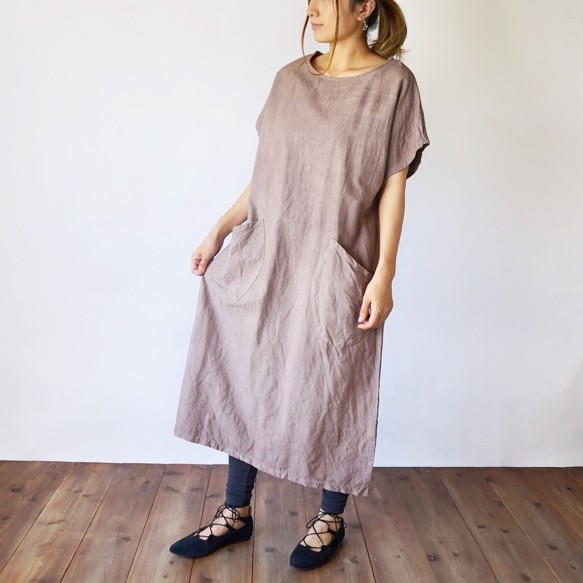 カジュアルワンピース/ピンクベージュ/三河織物