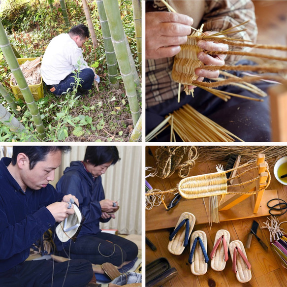 手工編織的草鞋（男式）/天然竹皮山形草鞋/艾曾生魚片編織的鼻子 第7張的照片