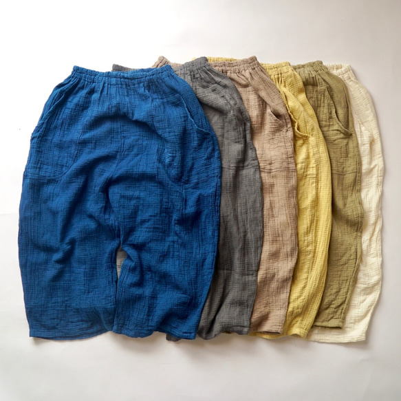 四分之三紗布氣球褲/靛藍/赤塔棉格子紗布 第10張的照片
