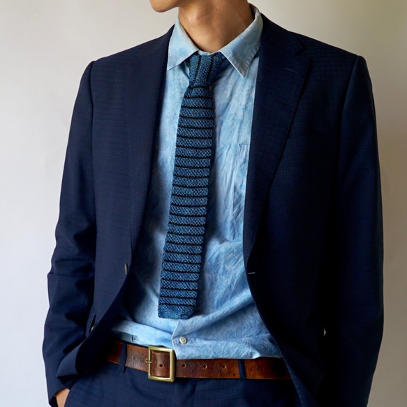 針織領帶/邊界書靛藍染料/美濃日本紙線 第1張的照片