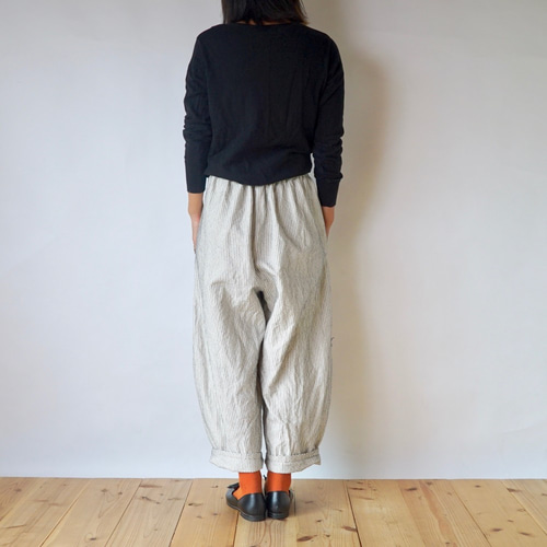 一本刺し子 バルーンパンツ/生成り/三河木綿 刺し子織 キュロット