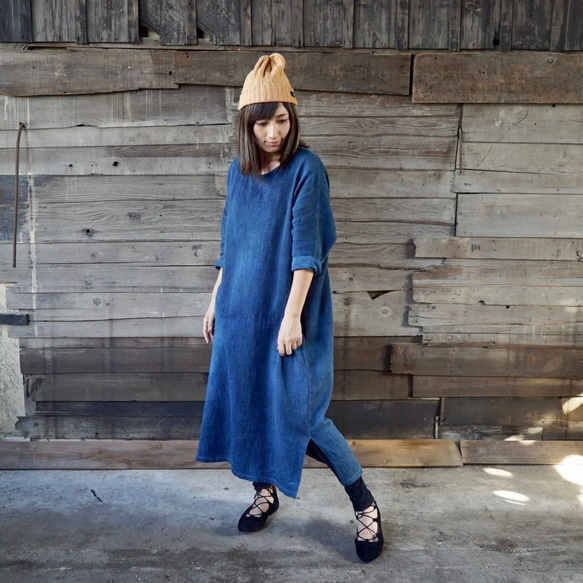 《福袋》暖暖厚裙/藍色+絲針織帽/3色 第2張的照片