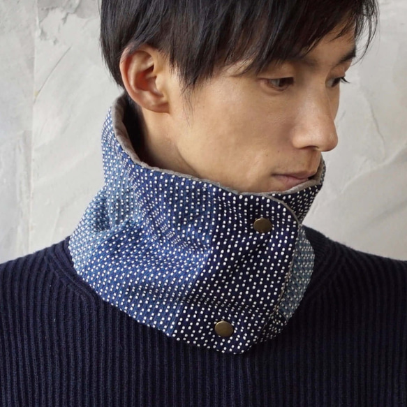 棉質圍脖（圍巾）/靛藍2色/Enshu紡織知多棉紗布 第1張的照片