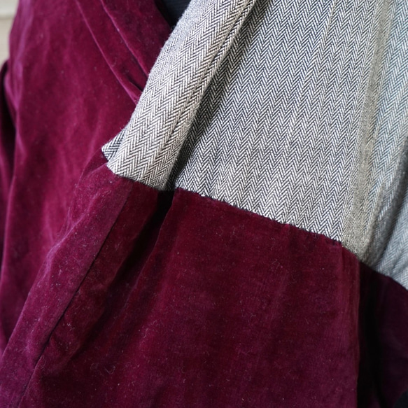 “新年福袋”Snood Poncho/Tweed &amp; Velor Bordeaux + Single Sashiko B 第4張的照片