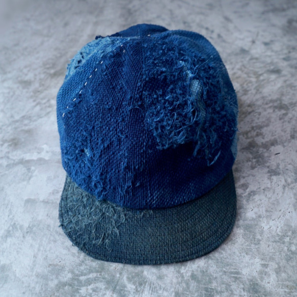 裁判帽損壞重製/靛藍色/三河棉刺子編織 BORO 第1張的照片