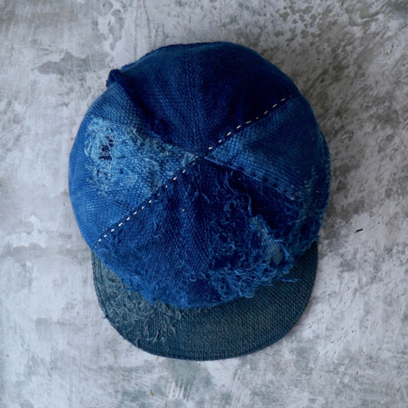 裁判帽損壞重製/靛藍色/三河棉刺子編織 BORO 第6張的照片