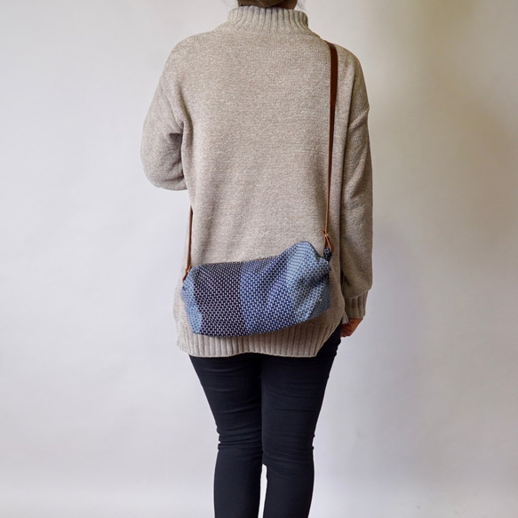 焦糖色單肩包/靛藍Sashiko編織/ Enshu紡織品 第2張的照片