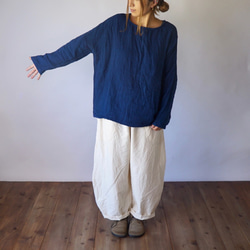 『福袋』寬鬆薄紗T/靛藍+燈籠褲/象牙白 第2張的照片