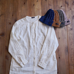 「福袋」無領薄紗襯衫連衣裙/原色+日本紙針織帽2件套 第1張的照片