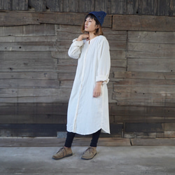 「福袋」無領薄紗襯衫連衣裙/原色+日本紙針織帽2件套 第2張的照片