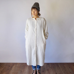 「福袋」無領薄紗襯衫連衣裙/原色+日本紙針織帽2件套 第4張的照片