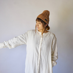 「福袋」無領薄紗襯衫連衣裙/原色+日本紙針織帽2件套 第5張的照片