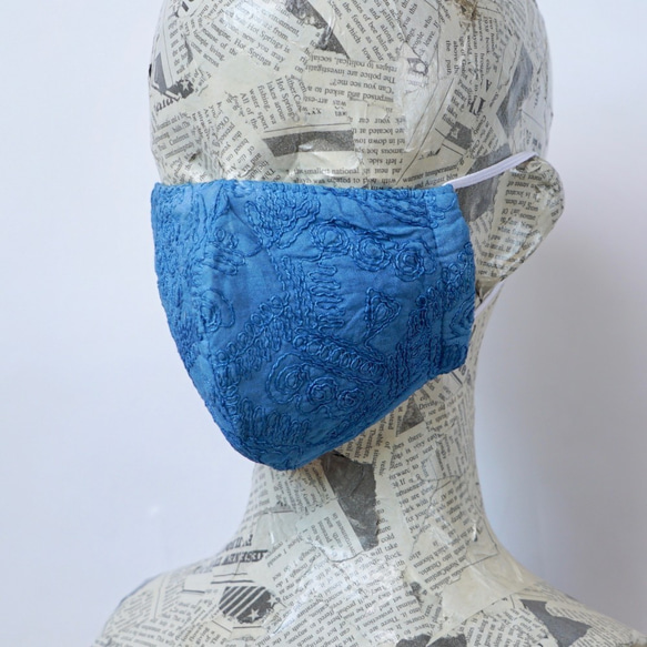 [一套 2 件] 刺繡蕾絲 3D 面具 / Hon Aizen Kakishibu 染色 4 色 / 三河紡織 第4張的照片
