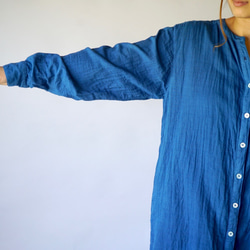 【福袋】無領紗質襯衫裙/藍色+日常手提袋/本色 第7張的照片