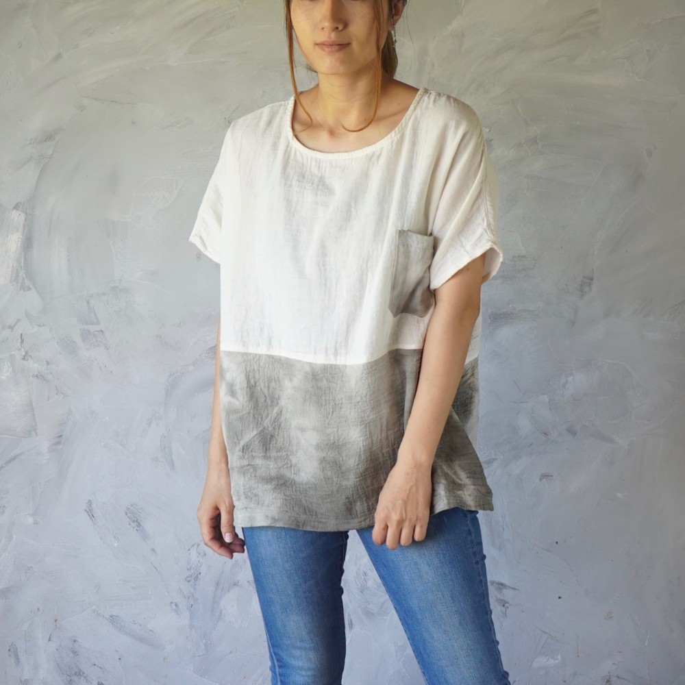 ゆったりガーゼTシャツ/ツートンまだらカーキ/知多木綿 ダブルガーゼ 10,296円
