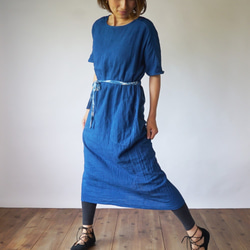 2way切換紗布連衣裙/靛藍/三河紡織 第10張的照片