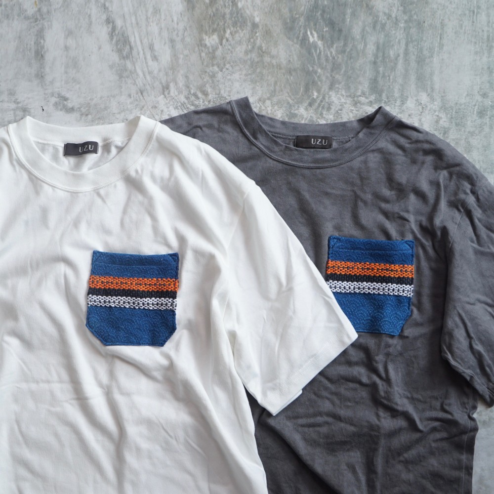 ポケットTシャツ(青海波)/生成りor 柿渋グレー/ 和歌山県産ニット