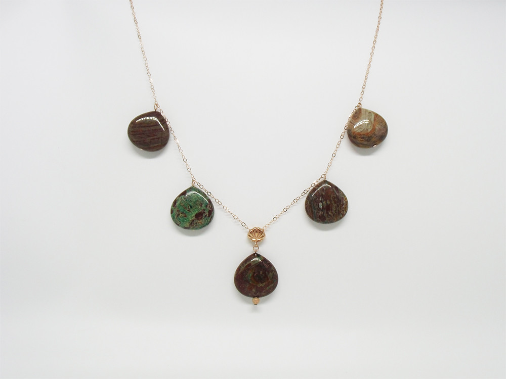 【送料無料】ハンガリーの刺繍モチーフ花とアゲートのネックレスPG plated