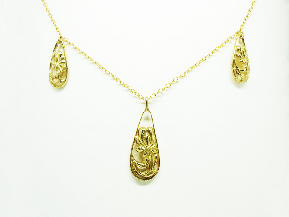 【送料無料】ハンガリーの刺繍モチーフしずく華やかネックレスYG plated