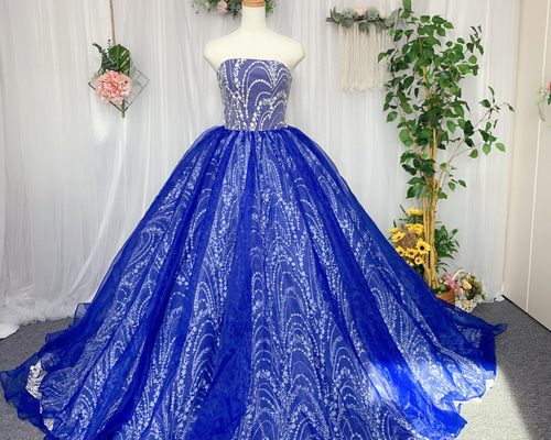 リボン スカイブルー キラキラ カラードレス 結婚式/演奏会/音楽会 前  