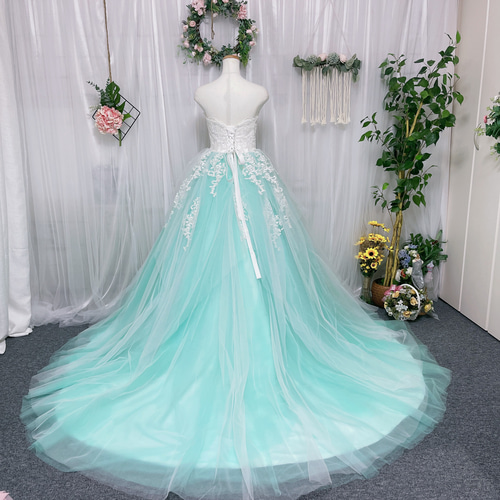 グリーン　前撮り　ドレス　二次会　披露宴　お色直し　パーティー　カラードレス 20代 ファッション グリーン 前撮り ドレス 二次会 披露宴 お