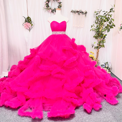 カラードレス ウェディングドレス 曇りドレス ウエスト部分ビーズ付け  