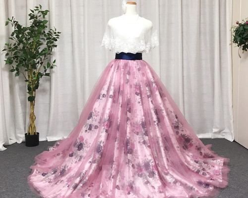 花柄のオーバースカート、チュールオーバースカート、ドレスの