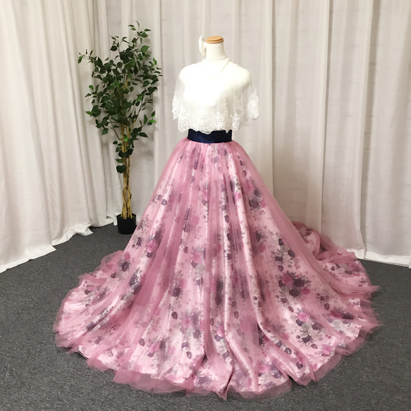花柄のオーバースカート、チュールオーバースカート、ドレスの色直し用、ハンドメイドウェディング 2枚目の画像