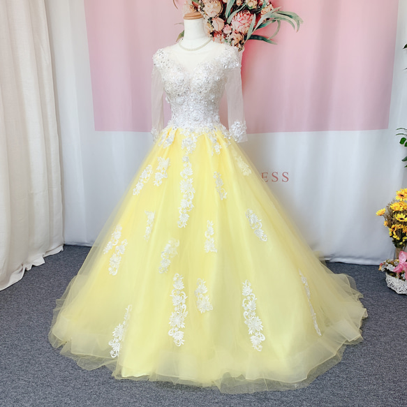 ハンドメイドウェディングドレス、黄色、 3枚目の画像