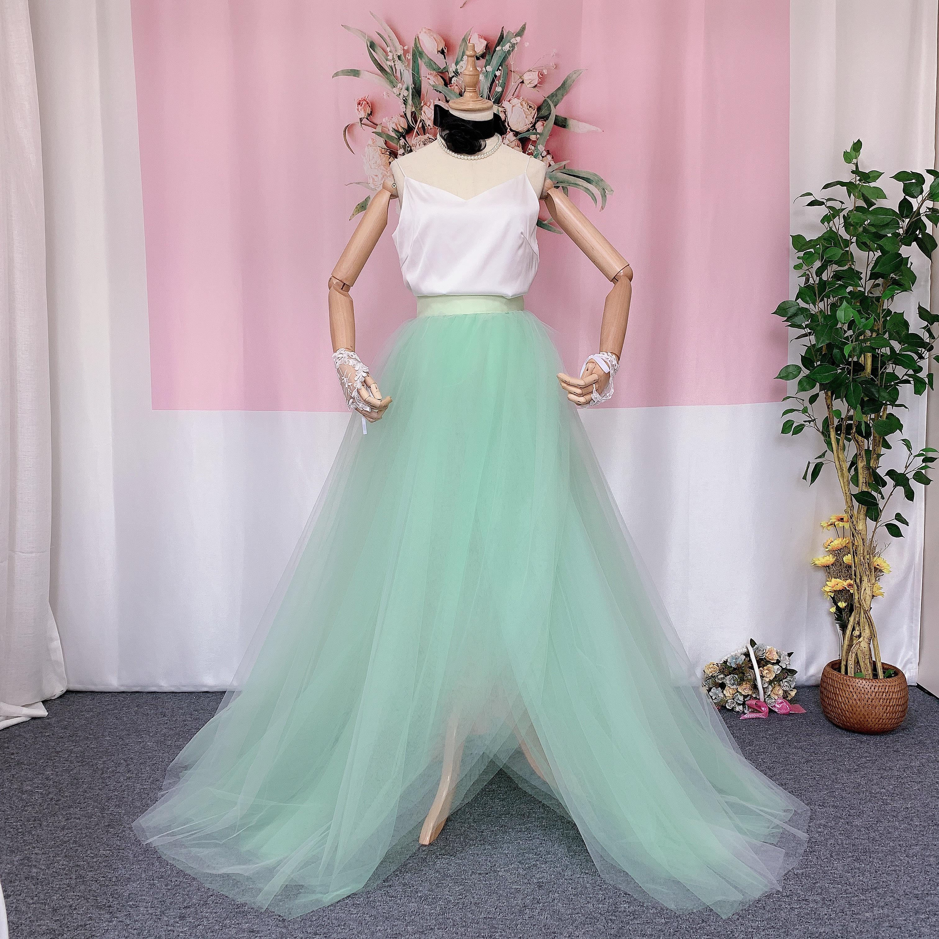 グリーンのオーバースカート、色変更可、ウェディングのスカート