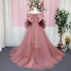 総チュール素材、パックリボン、ウェディングドレス、カラードレス