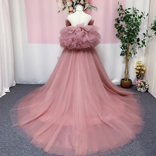 総チュール素材、パックリボン、ウェディングドレス、カラードレス