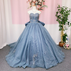 ブルーグレー　オーガンジー　カラードレス　ウェディングドレス　オーダーメイドウェディングドレス 1枚目の画像