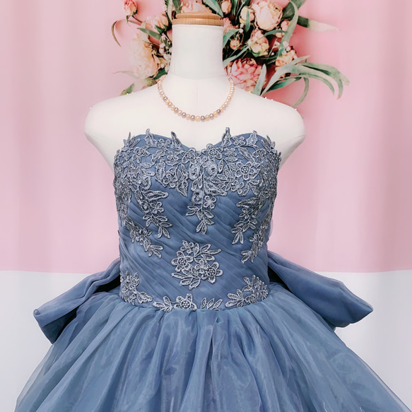 ブルーグレー　オーガンジー　カラードレス　ウェディングドレス　オーダーメイドウェディングドレス 4枚目の画像