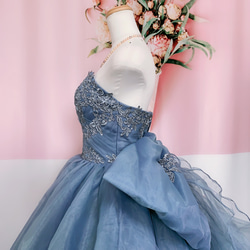 ブルーグレー　オーガンジー　カラードレス　ウェディングドレス　オーダーメイドウェディングドレス 5枚目の画像